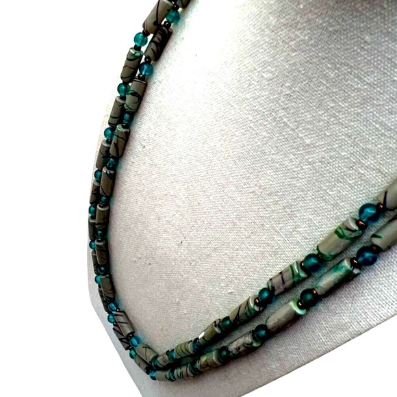 Handcrafted Necklace With Green & Teal Beads 24” Long. C13 - Picture 7 of 7